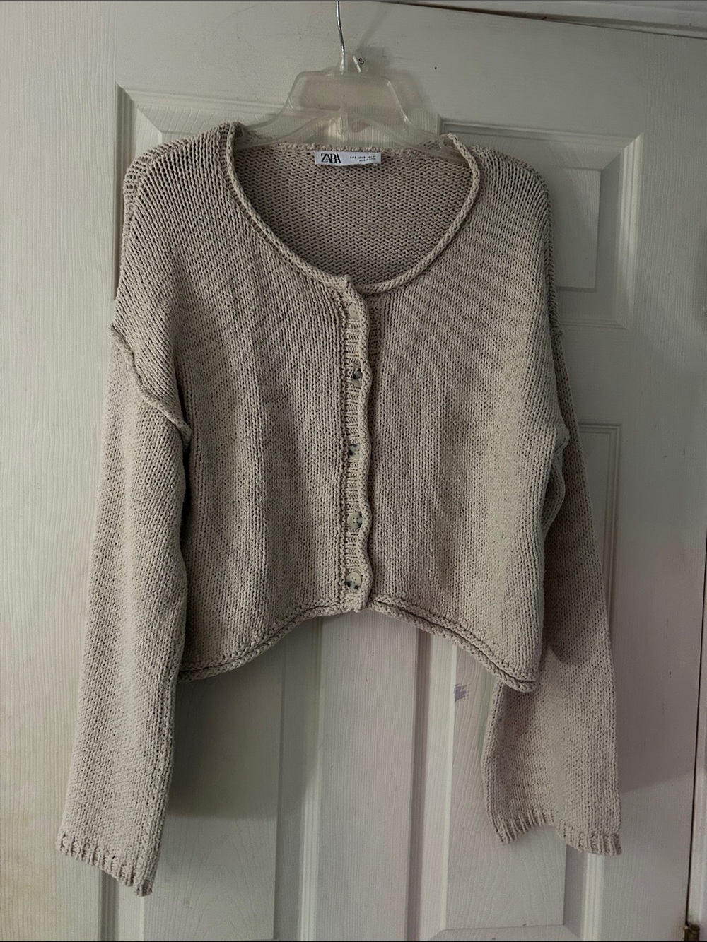 Zara Cream Cropped Button‑Front Knit Cardigan